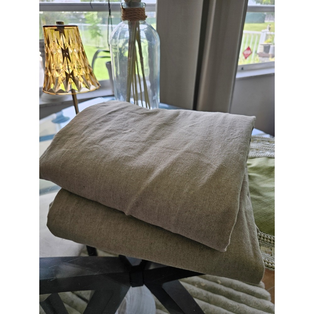 Beige Linen Blend Rod Pocket Curtain Panels Set of 2 Heavyweight Textured Drapes